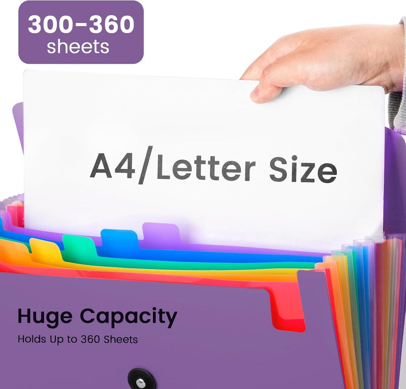RIEJIN 13 Pocket Accordion File Organizer with Elastic Closure, Expanding File Folder for Letter Size A4 Papers, Ideal for Home, Office Supplies, College Essentials - Purple - Image 5
